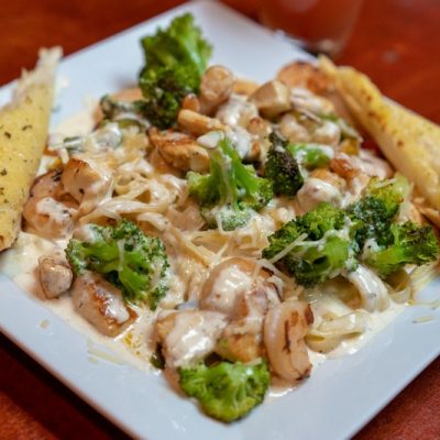 Pasta Alfredo with Chicken and Shrimp